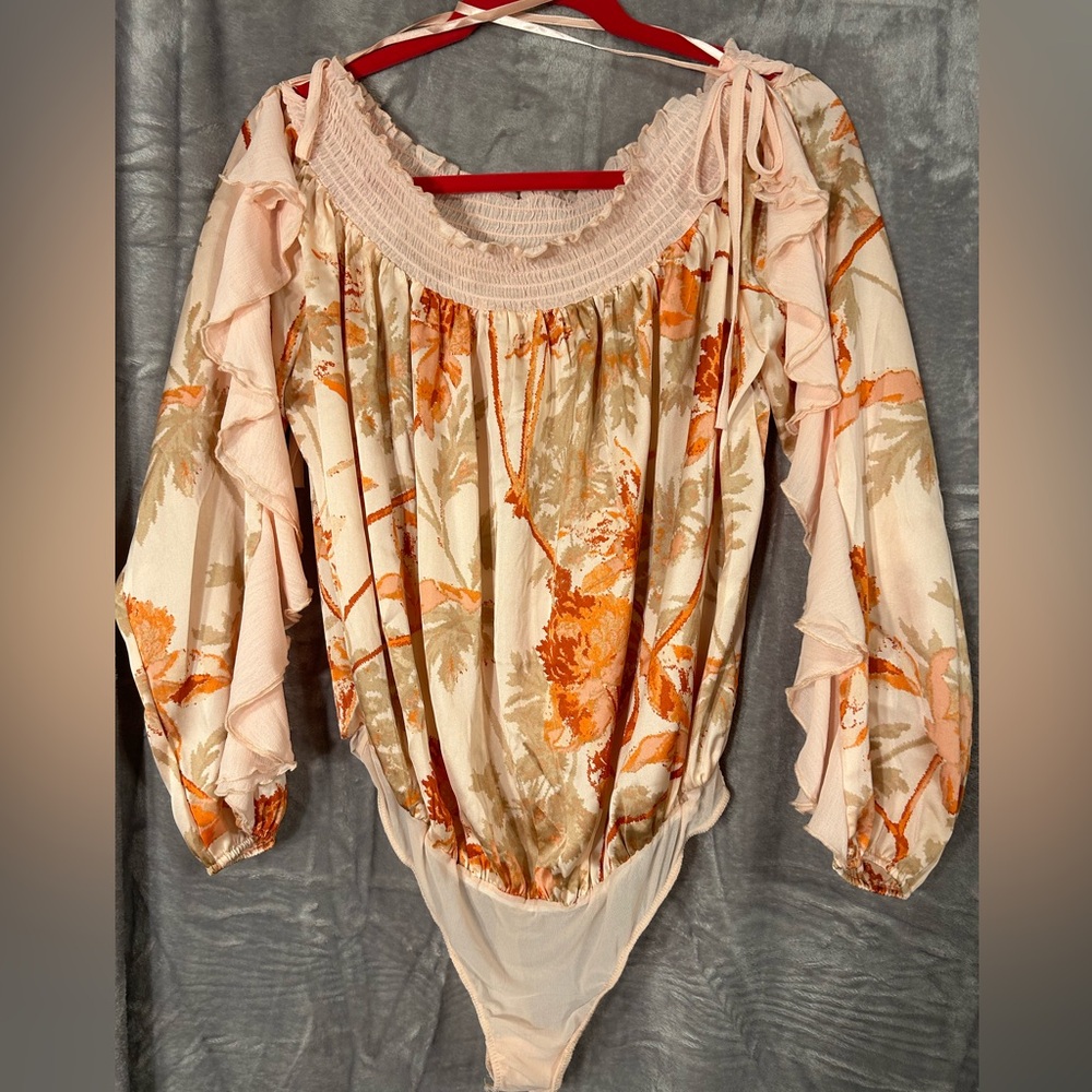 Intimately from Free People Pink Floral Off Shoulder Bodysuit size Medium